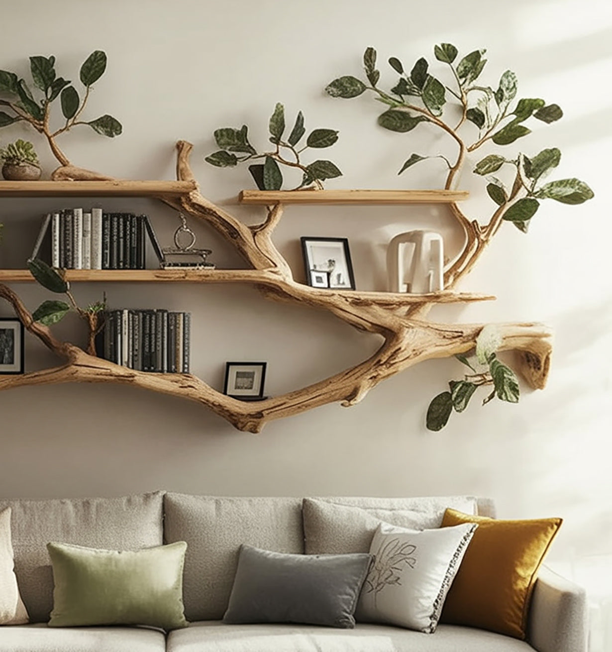 Handgefertigtes Baumast-Wandregal – Natürliche Floating Shelves