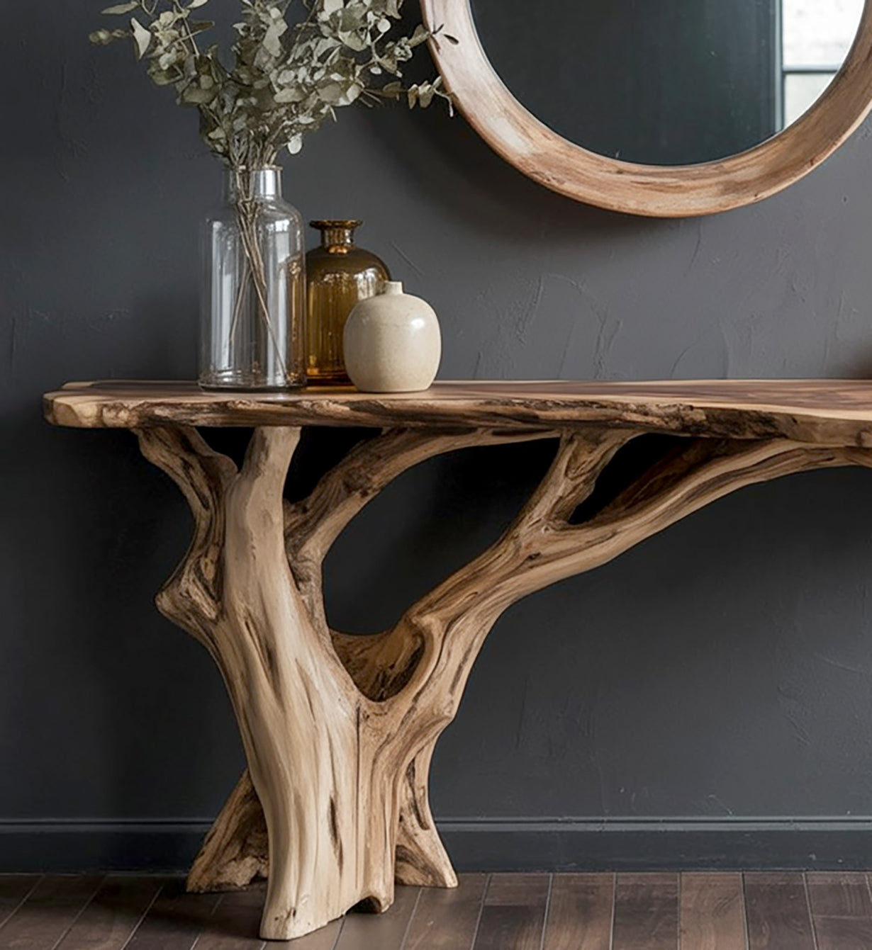 Massivholz Konsole Handgefertigt – Skulpturale Naturholz Eingangstisch | Console en Bois Massif Meuble d’Entrée