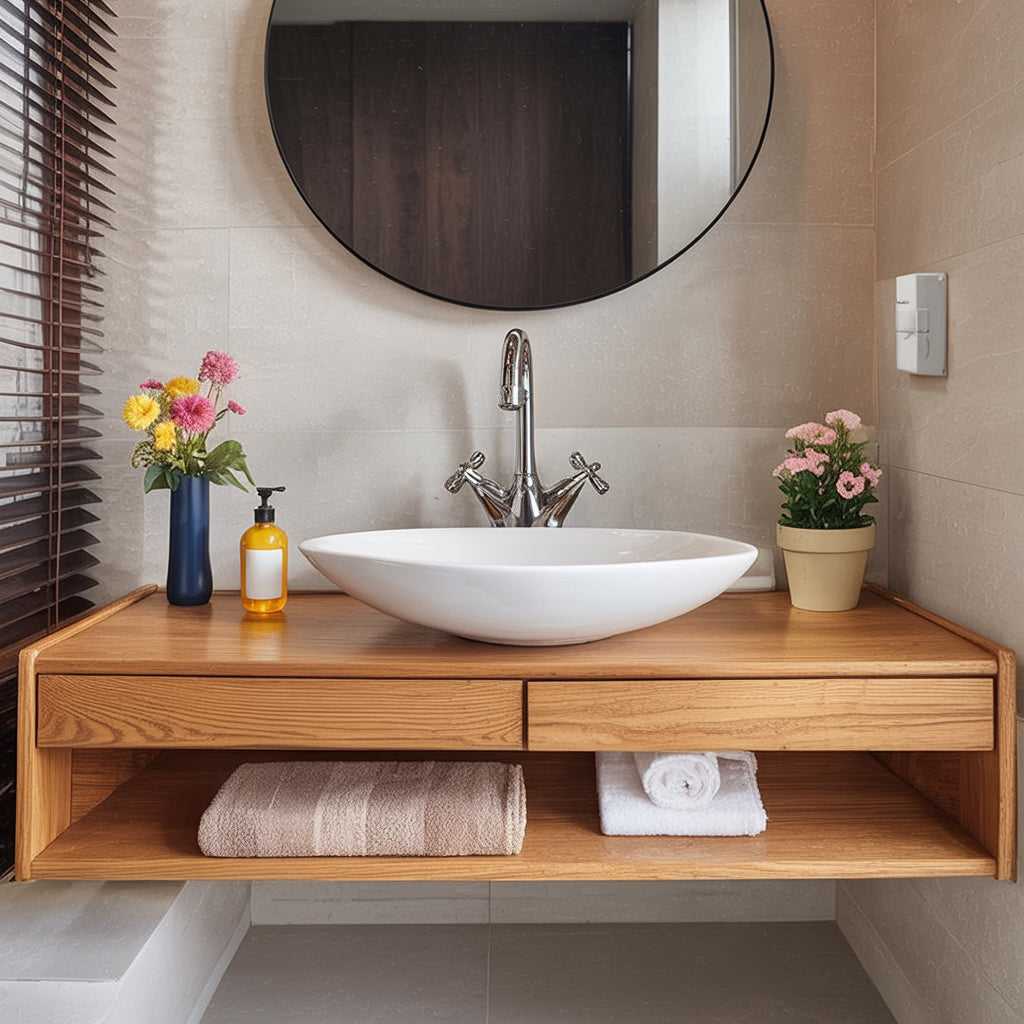 Schwebender Massivholz-Badezimmerwaschtisch – Modern & mit Schublade