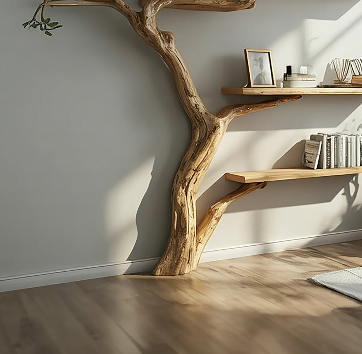 Handgefertigtes Wandregal aus Holz – Baum-inspiriertes Branchendesign