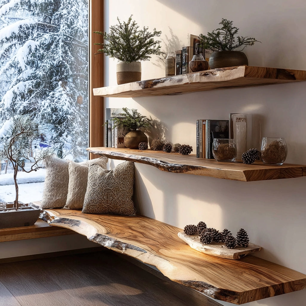 Handgefertigte Live-Edge-Wandregale aus Massivholz – rustikal & schwebend