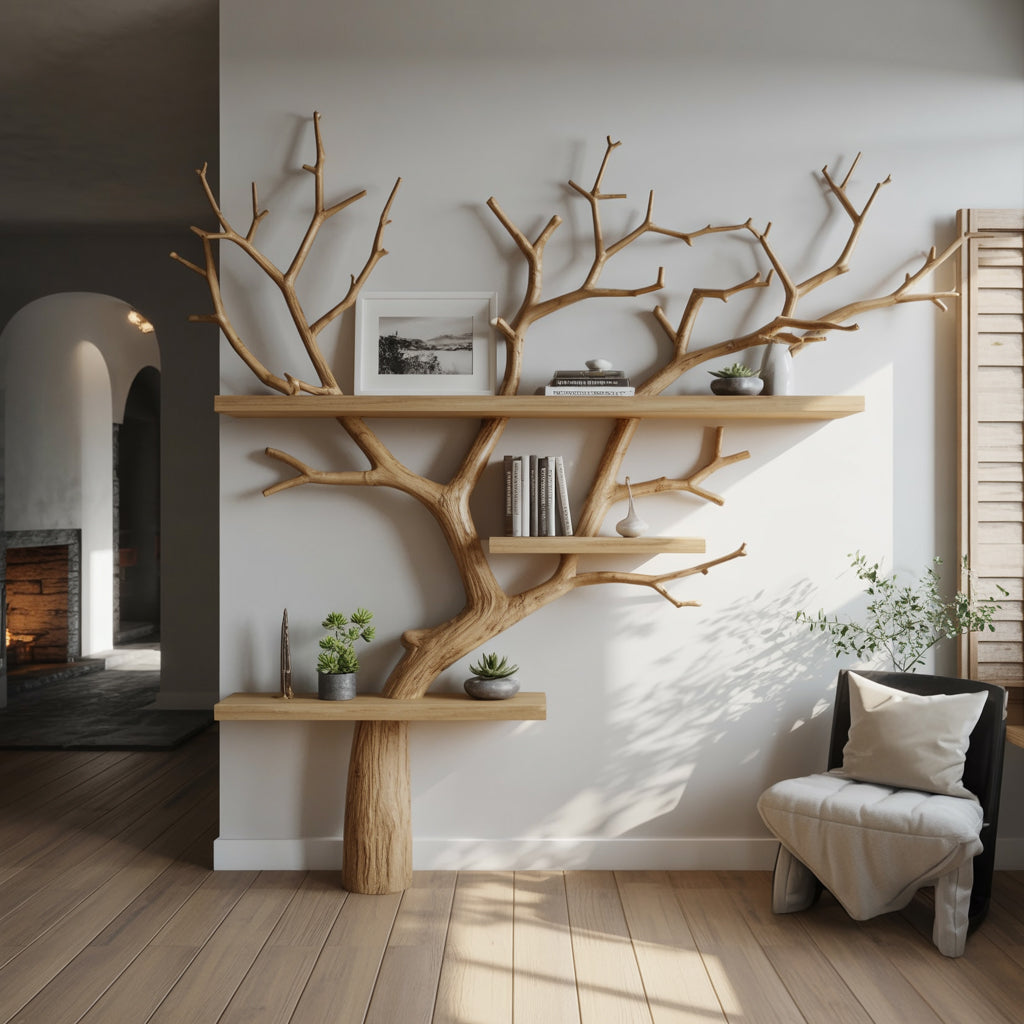 Baum Bücherregal aus Holz – Driftwood Ast Wandregal Floating