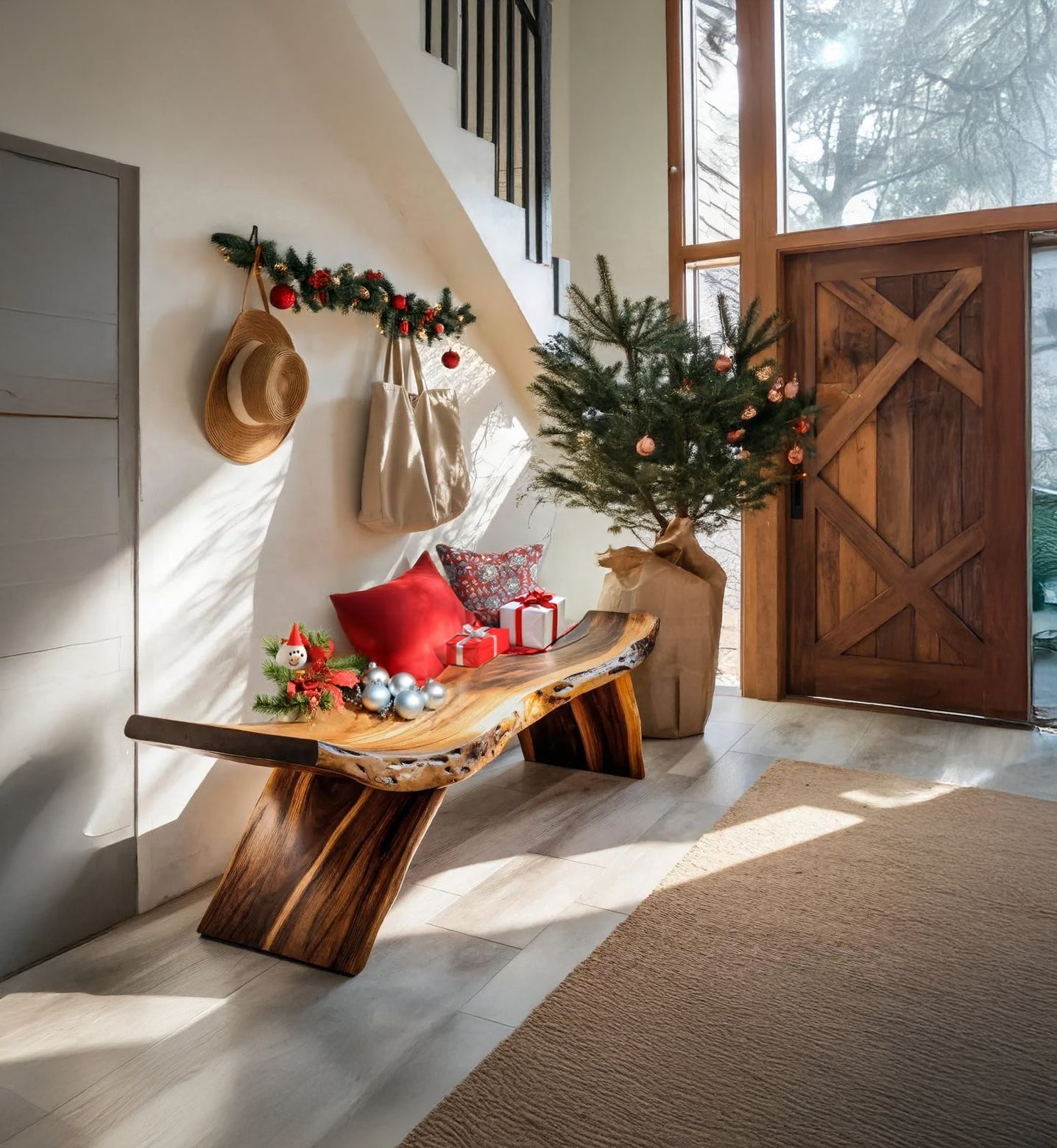 Handgefertigte Holzbank mit Naturkante – rustikal für Eingangsbereich oder Flur