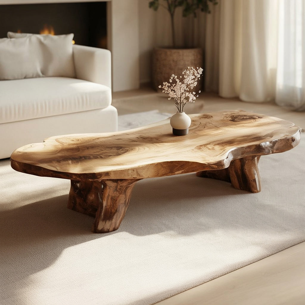 Handgefertigter Massivholz-Couchtisch – Skulpturaler Organischer Moderner Tisch