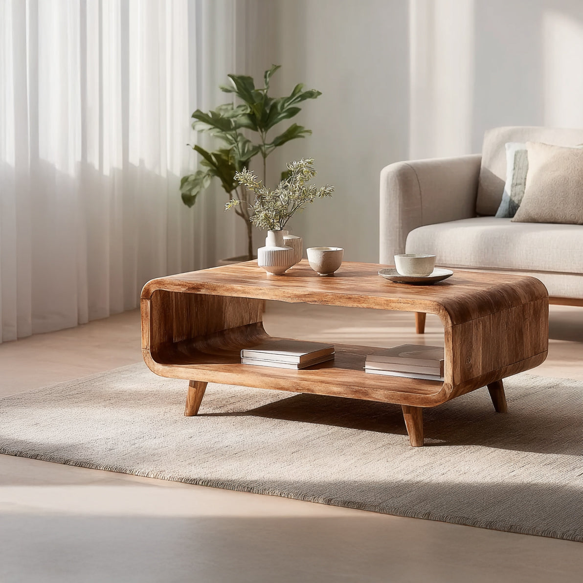 Mid Century Couchtisch aus Massivholz – Live Edge Design
