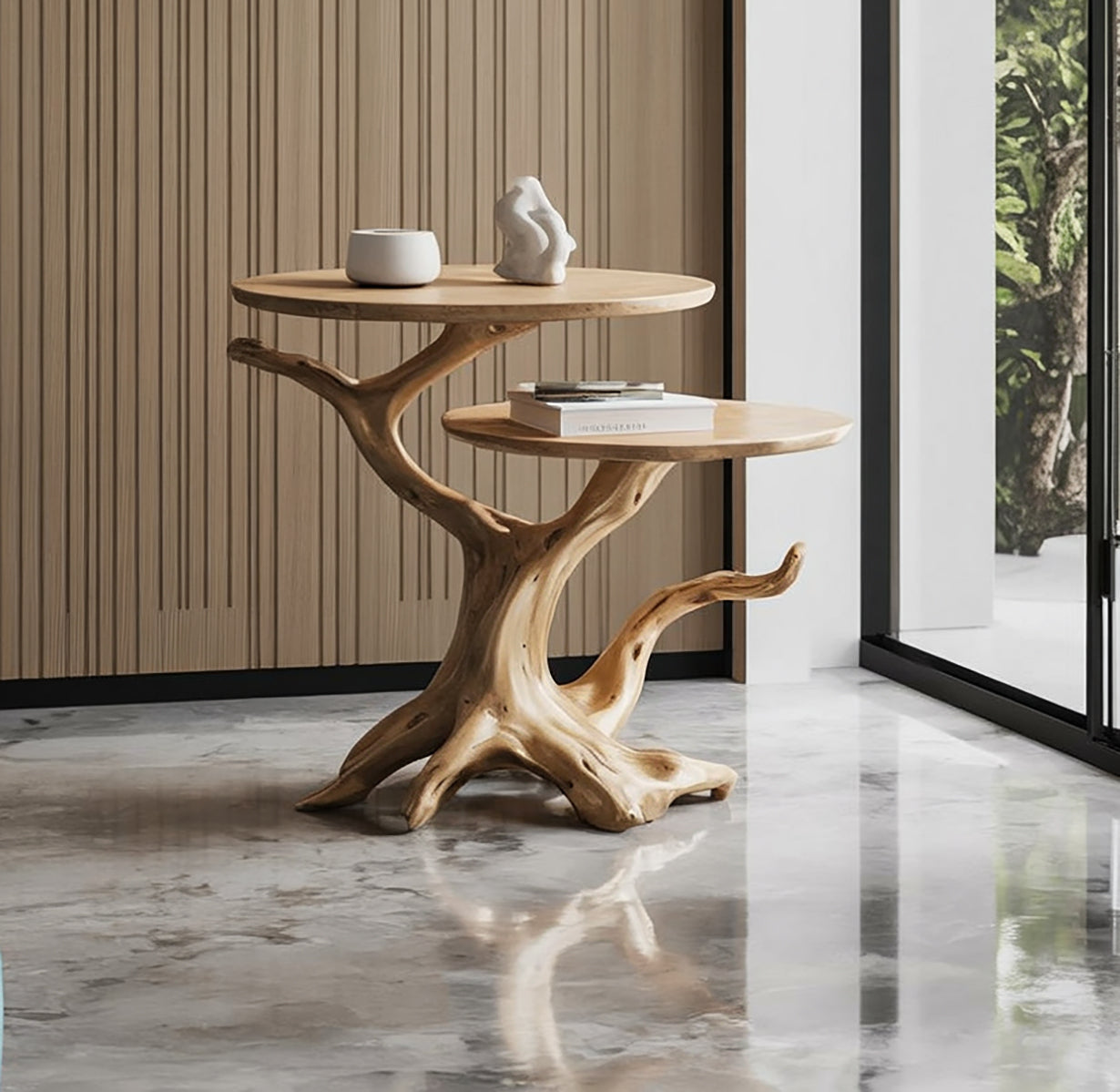 Rustikaler Beistelltisch aus Massivholz – Naturinspiriertes Baumdesign