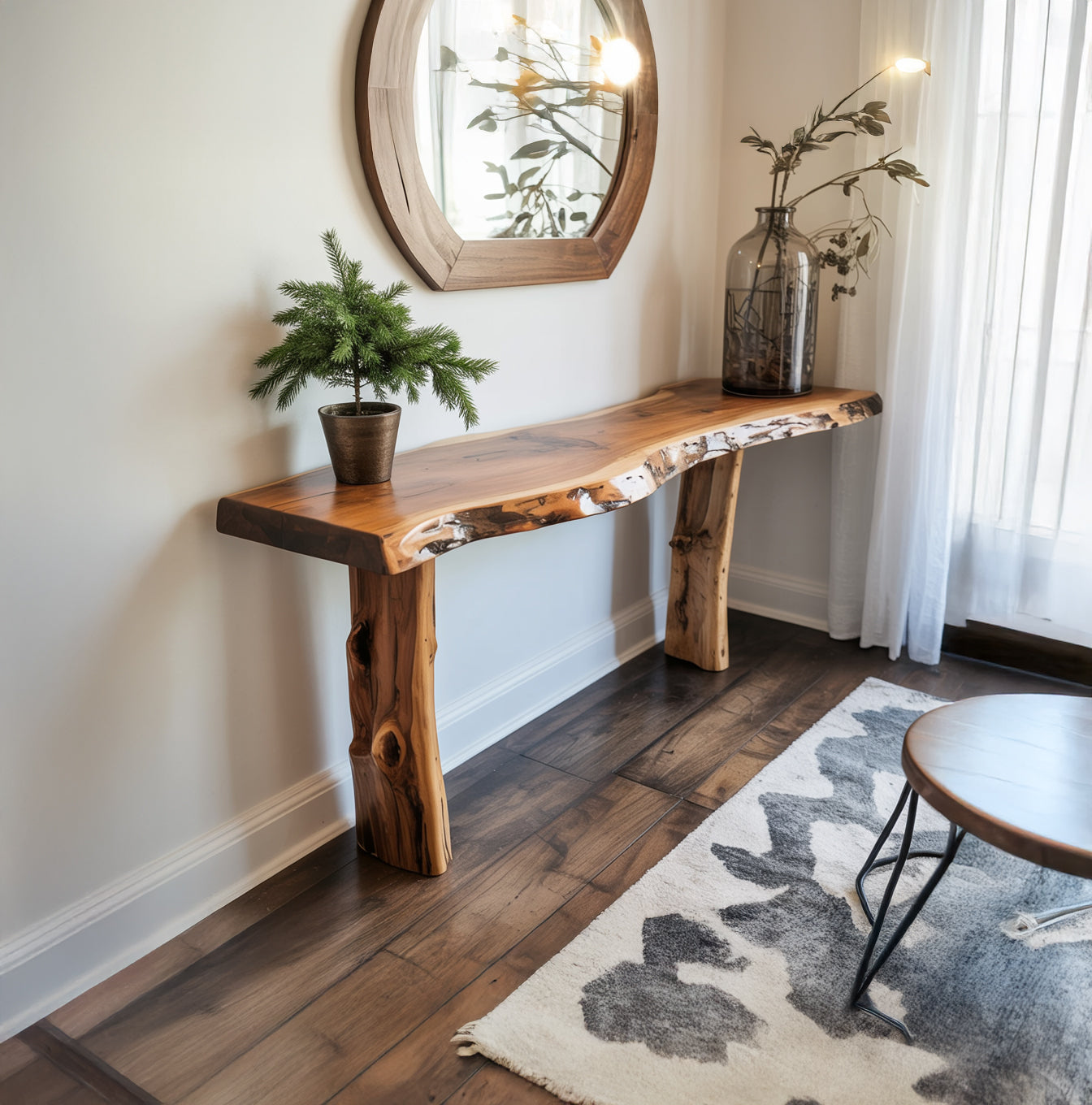 Handgefertigter Konsolentisch aus Massivholz mit Baumdesign