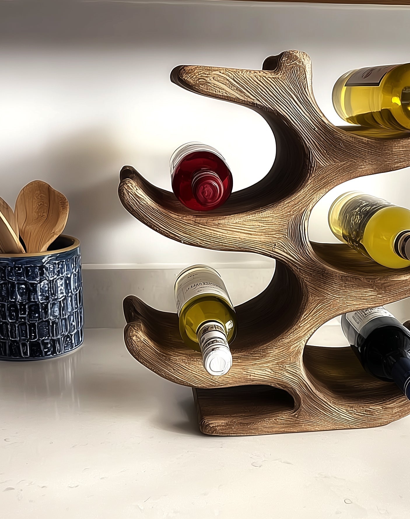 Baumstamm-Weinregal – Handgefertigt aus Massivholz mit Glashalter für stilvolle Deko
