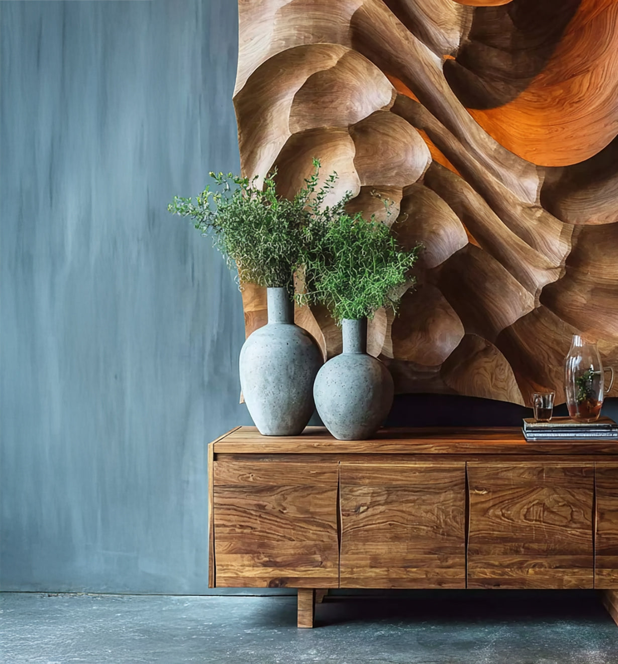 Modernes Holz-Wandpanel – Abstrakte Welle, handgefertigte 3D-Kunst