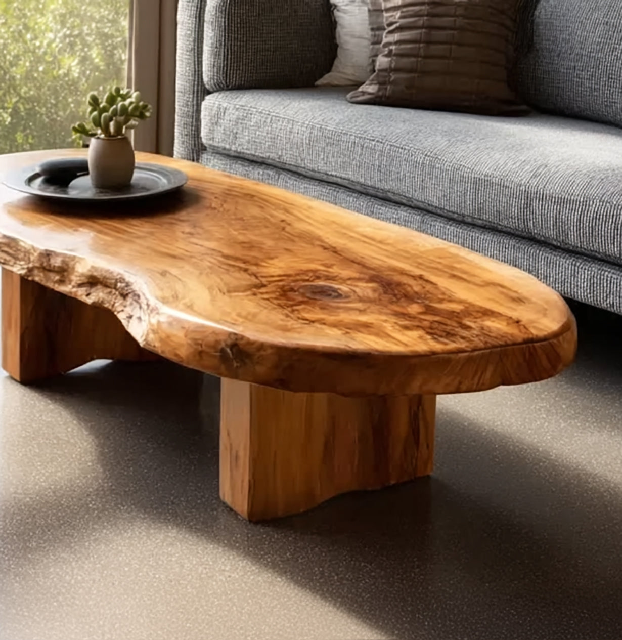 Live Edge Couchtisch aus Massivholz – Asymmetrischer Boho Tisch