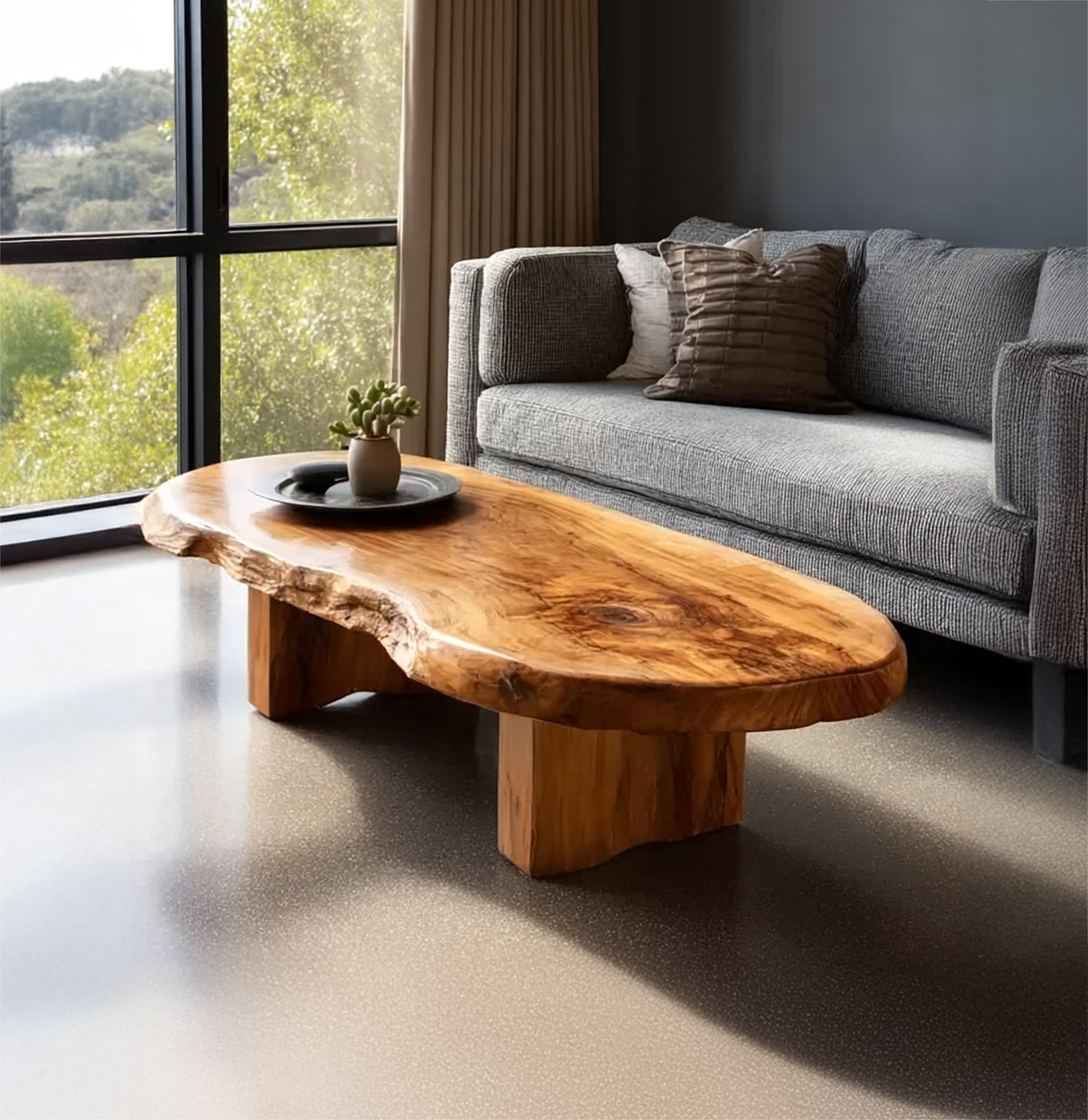 Live Edge Couchtisch aus Massivholz – Asymmetrischer Boho Tisch