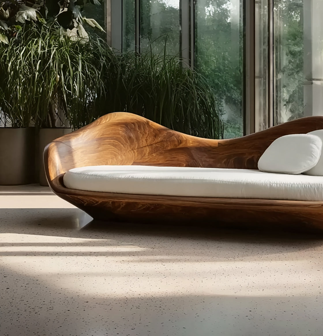 Modernes Holzsofa mit skulpturalem Gestell – stilvolles Wohnzimmer-Möbel
