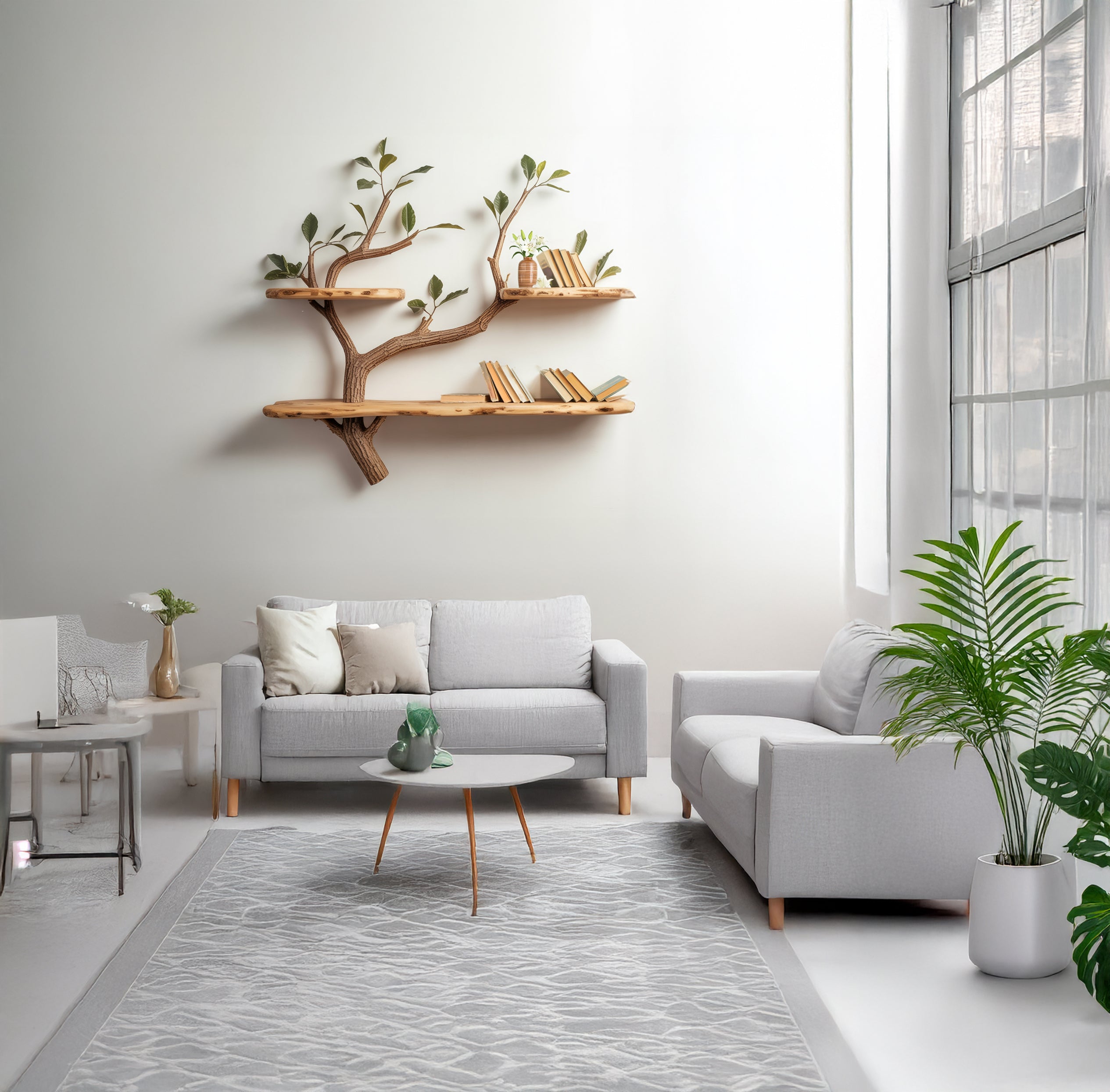 Holz-Baumregal – Handgefertigtes Mahagoni-Schweberegal mit großen Ablagen