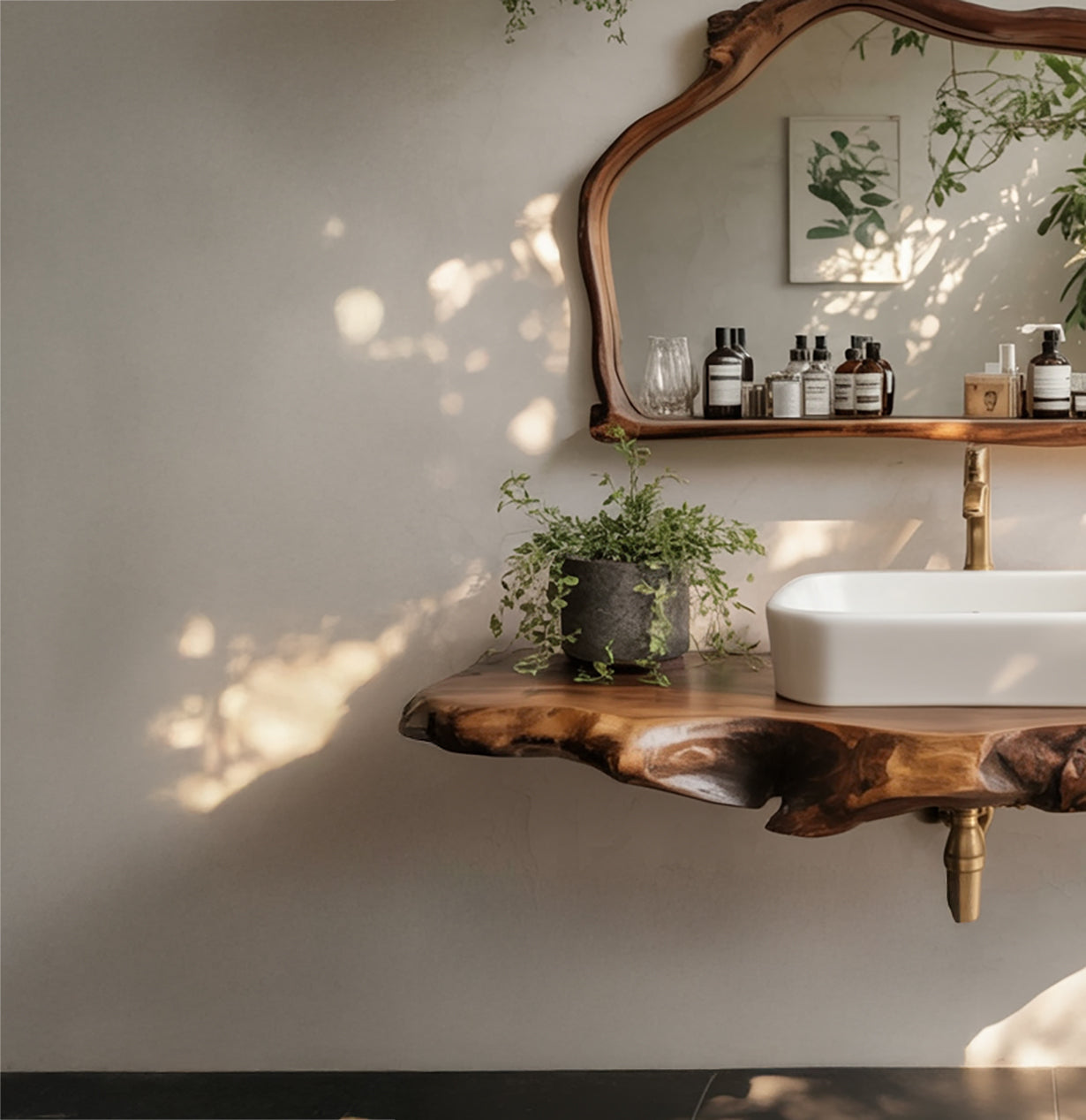 Handgefertigter Live-Edge Massivholz-Waschtisch – Modernes Rustikales Badmöbel aus Naturholz