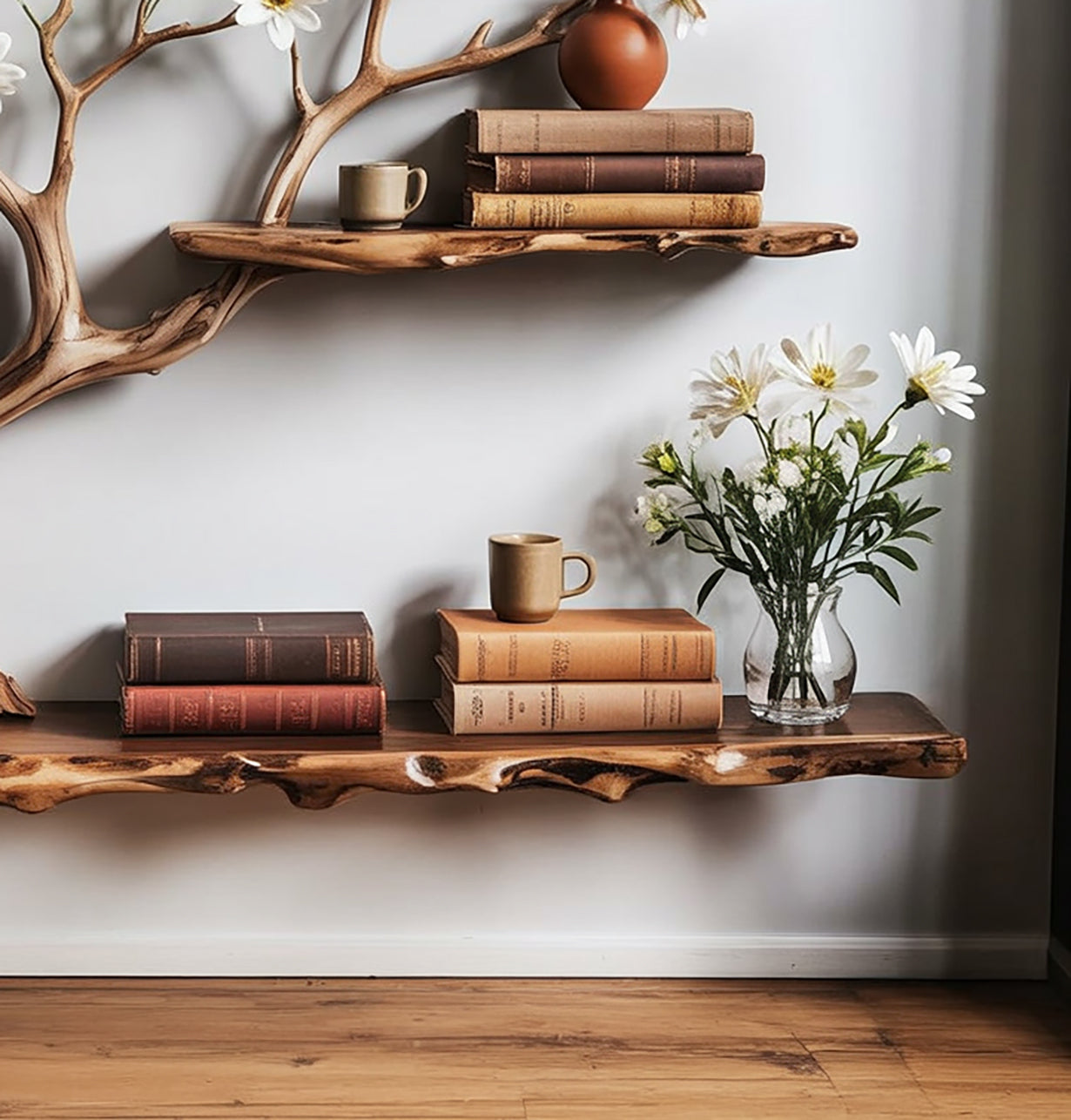 Schwebendes Tree Bücherregal aus Massivholz – Treibholz Wanddeko