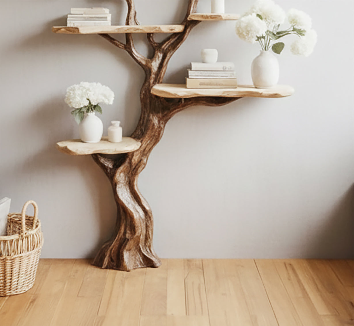 Massives Holzregal im Baumdesign – Handgefertigte Natur-Deko