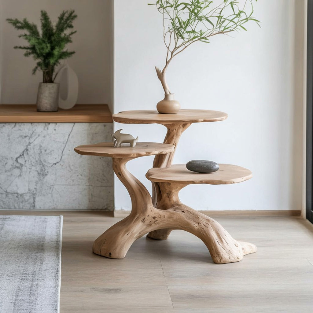 Handgefertigter Beistelltisch aus Holz – Natürliches skulpturales Design