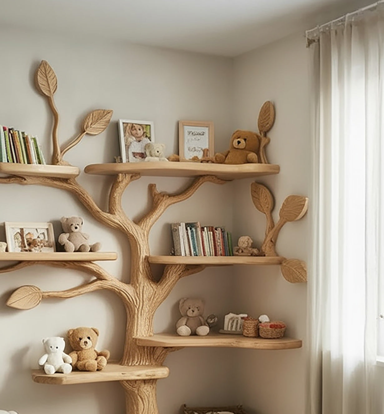 Baum-Bücherregal für Kinder – Massivholz Eckregal aus Naturholz