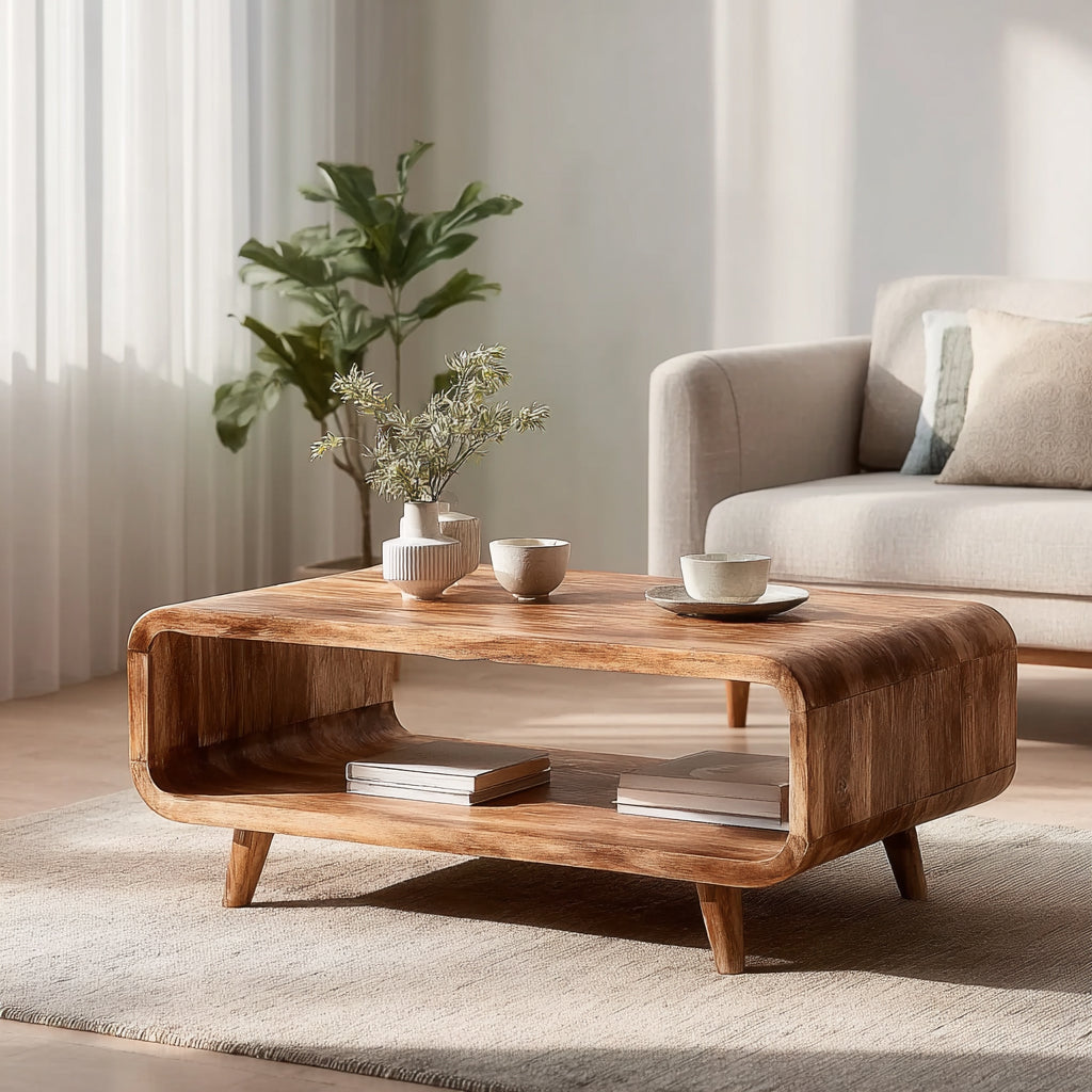 Mid Century Couchtisch aus Massivholz – Live Edge Design