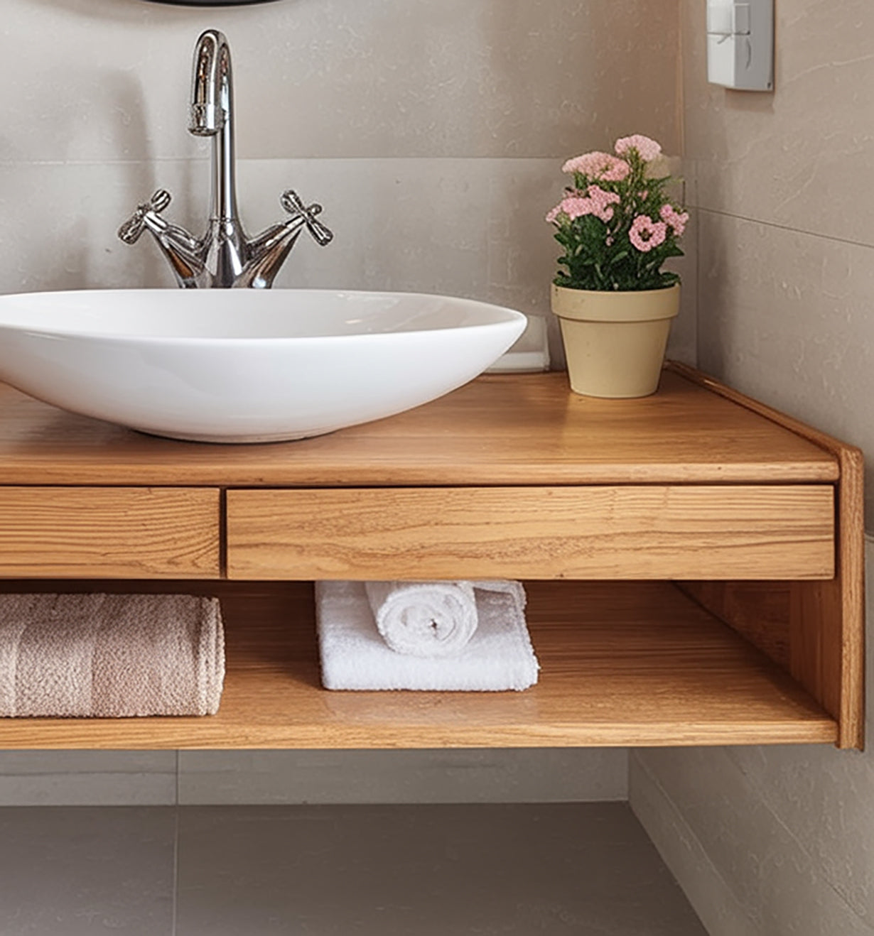 Schwebender Massivholz-Badezimmerwaschtisch – Modern & mit Schublade