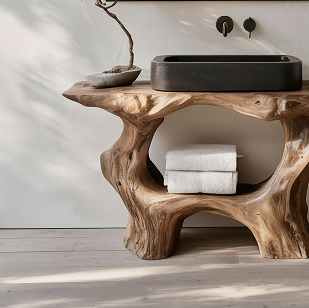 Massivholz Waschtisch im Farmhouse-Stil für rustikale Badezimmer