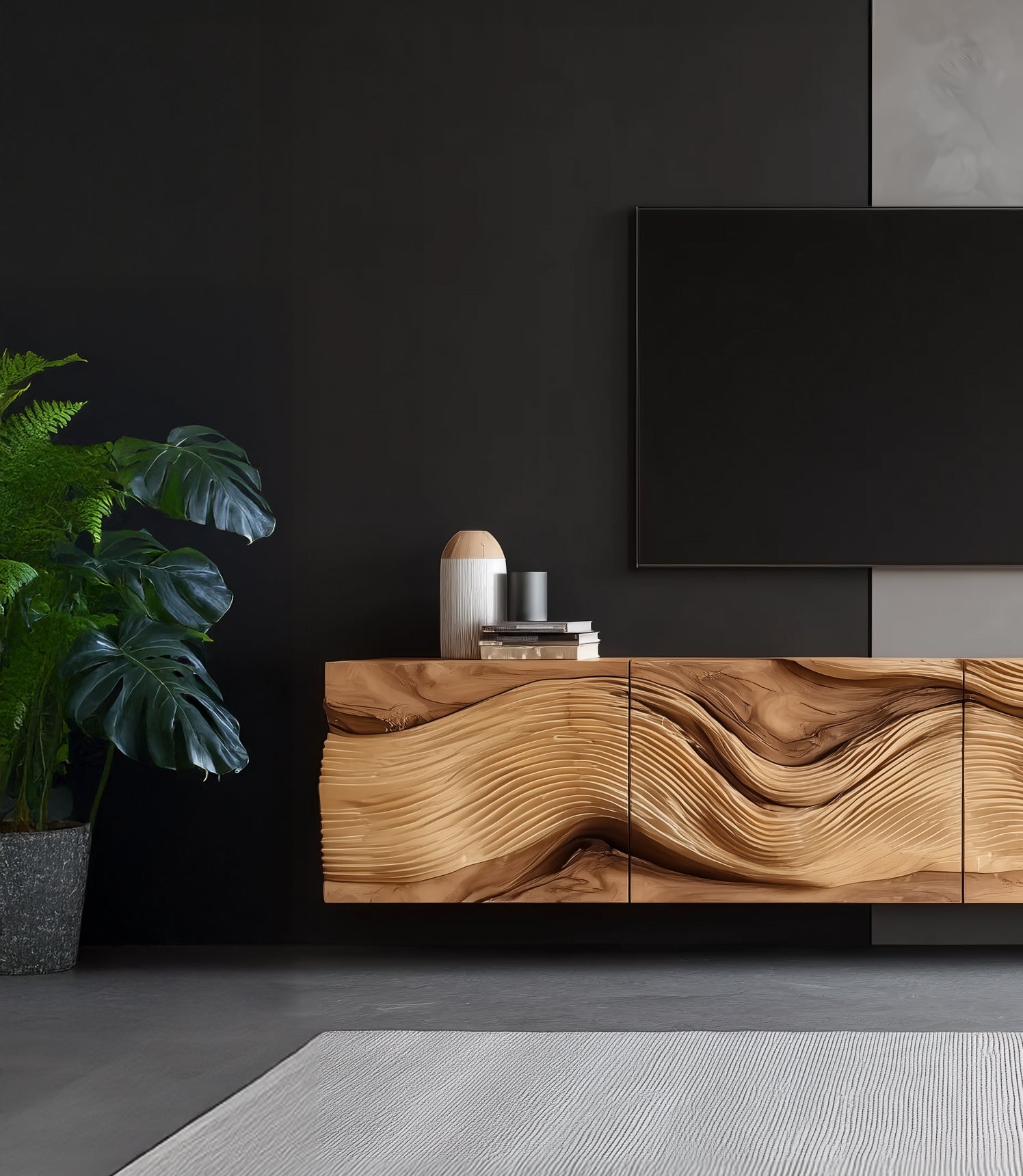 TV-Board mit Baumkante – Rustikal, schwebend & handgefertigt