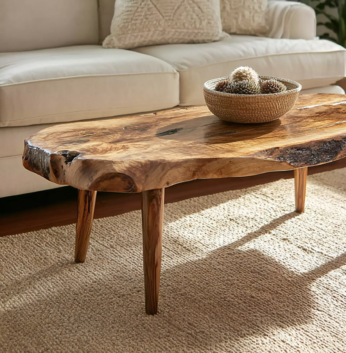 Handgefertigter Live-Edge Couchtisch aus Massivholz im rustikalen Stil