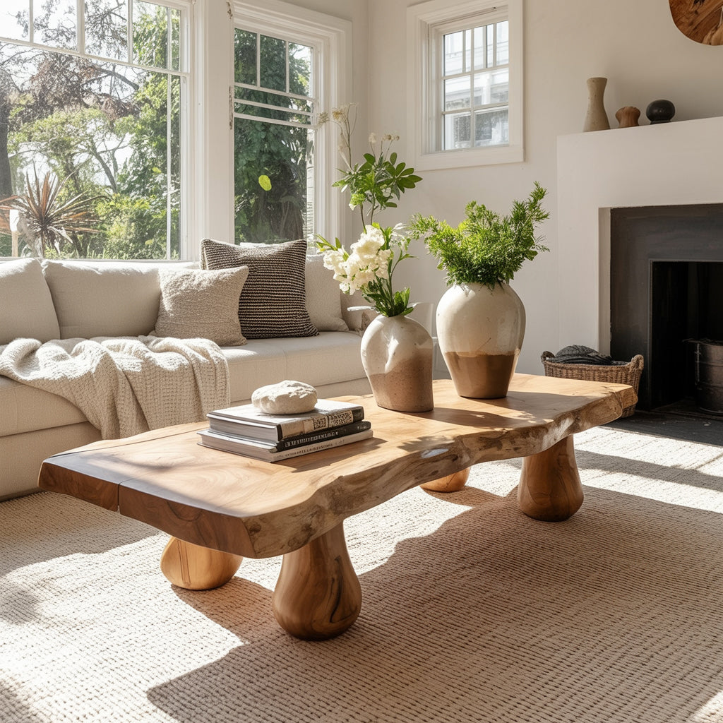 Rustikaler Massivholz-Couchtisch mit Baumkante – handgefertigt, modern & gemütlich