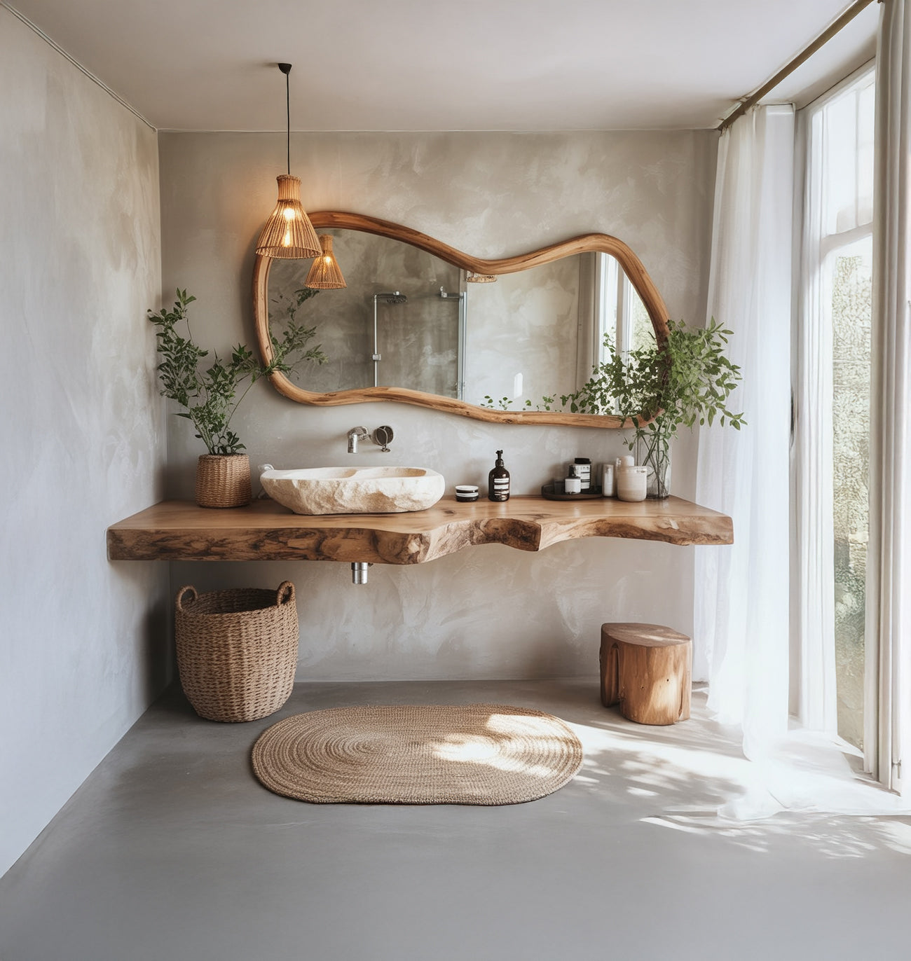 Schwebender Massivholz-Waschtisch mit Live Edge – Rustikal Modern