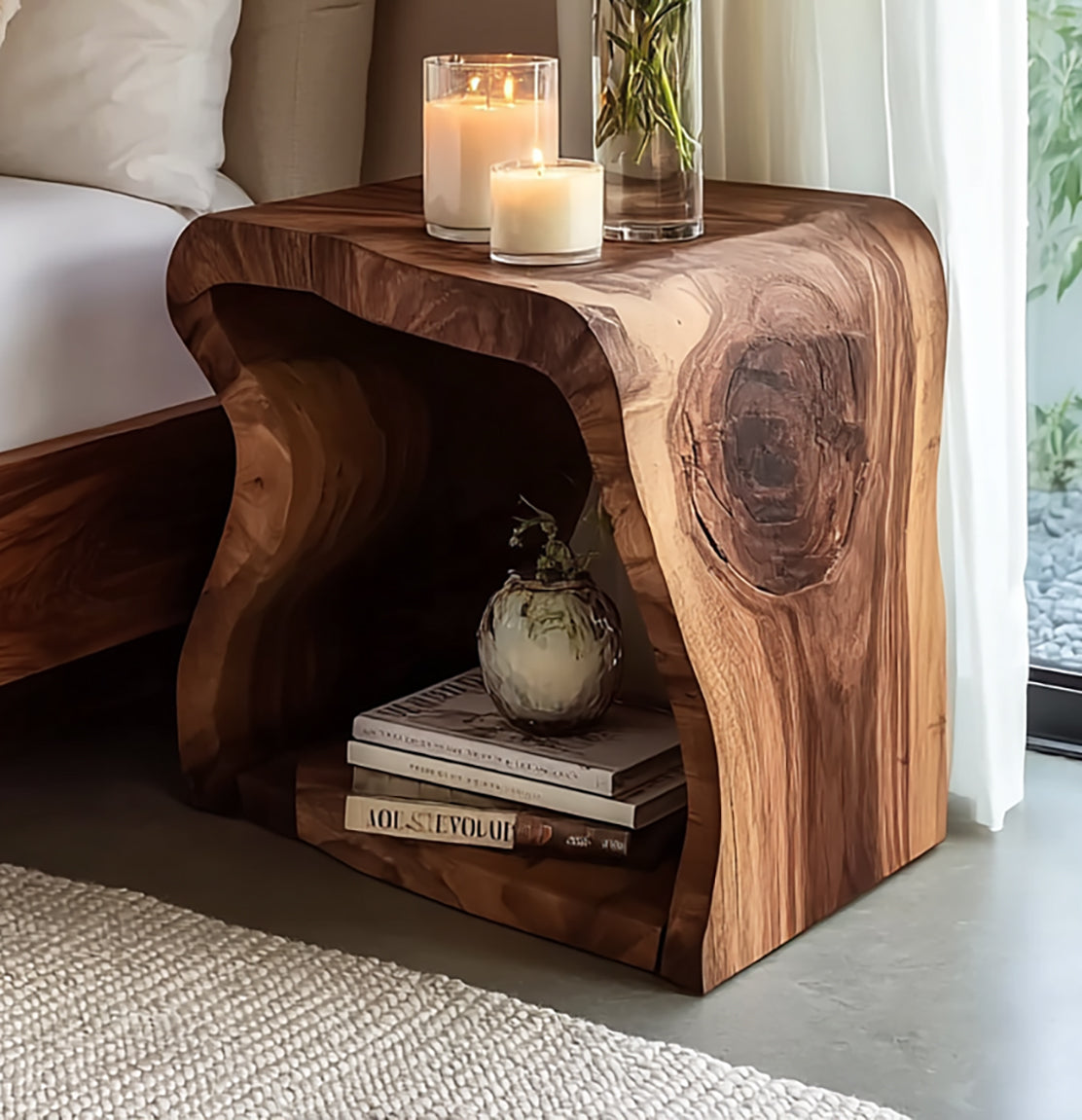 Live-Edge-Beistelltisch – Rustikaler Massivholz-Tisch für Wohnzimmer