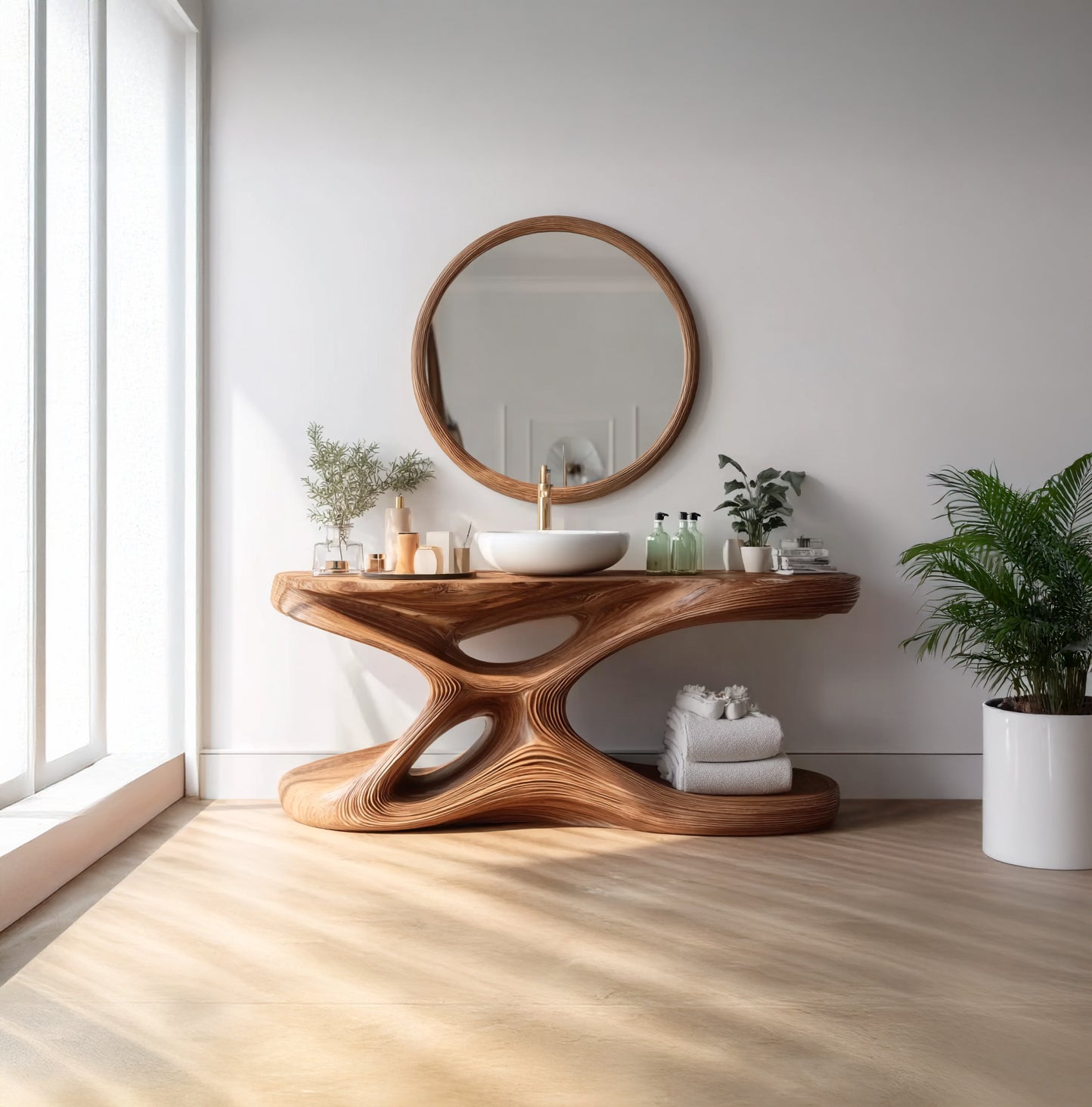 Handgefertigter Eck-Badezimmer-Unterschrank – rustikaler Single-Sink Schrank mit Ablage