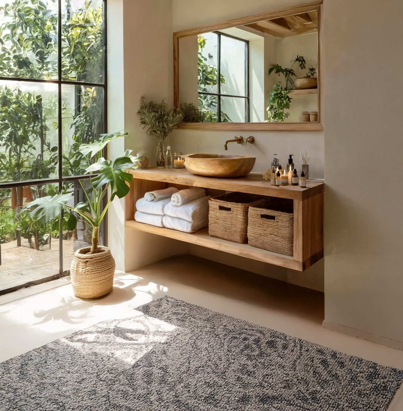 Massivholz-Waschtisch schwebend – rustikal Farmhouse mit Live Edge