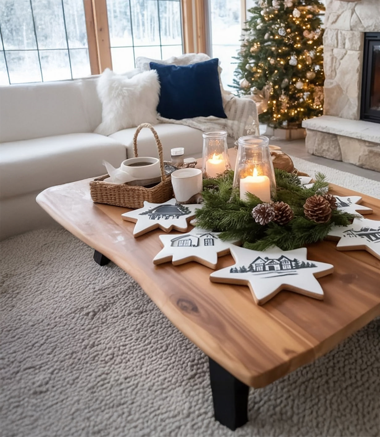 Handgefertigter rustikaler Massivholz-Couchtisch – minimalistischer Wohnzimmer-Tisch