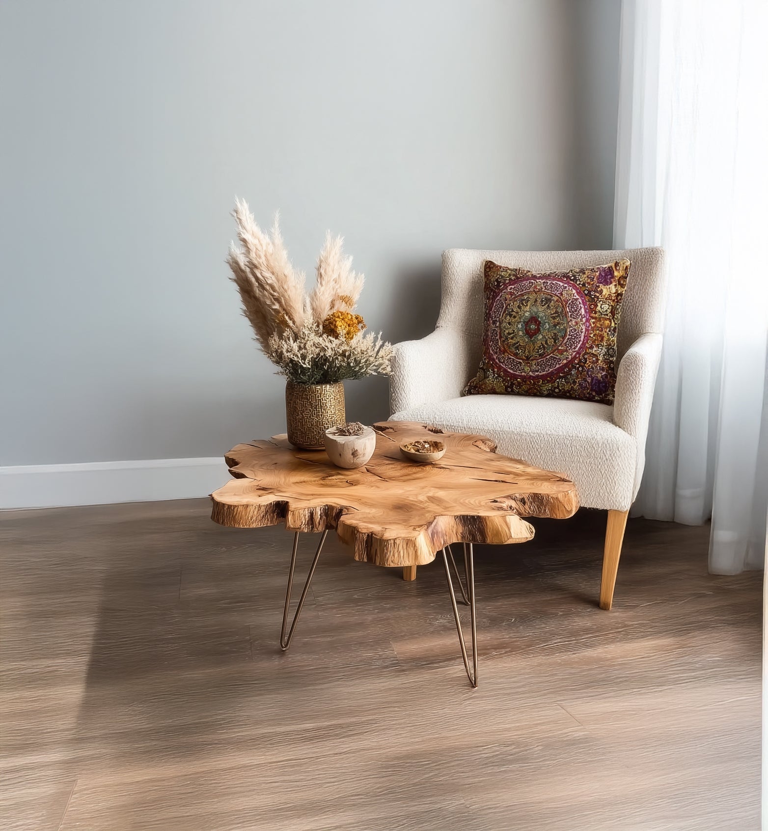 Handgefertigter Couchtisch mit Baumkante – zeitgenössisch und beeindruckend