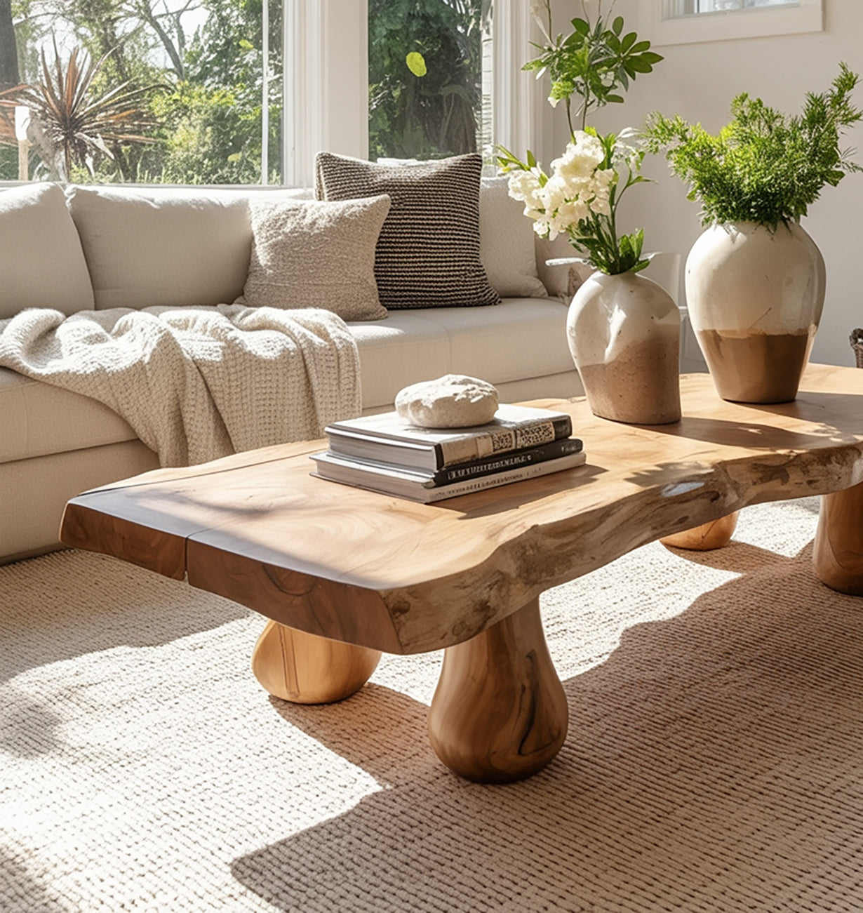 Rustikaler Massivholz-Couchtisch mit Baumkante – handgefertigt, modern & gemütlich