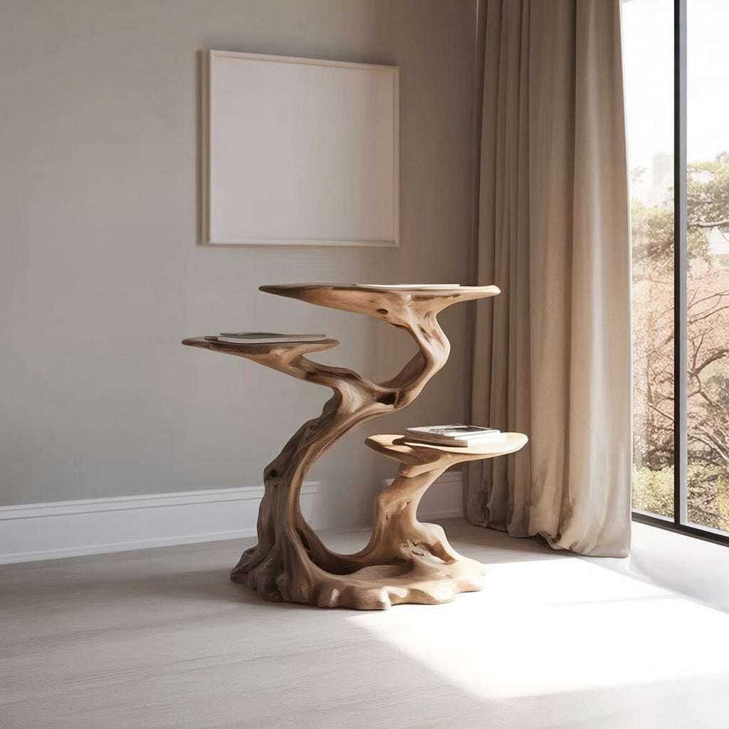 Massiver Plattenspielerständer aus Holz mit Vinylablage im Mid-Century-Stil