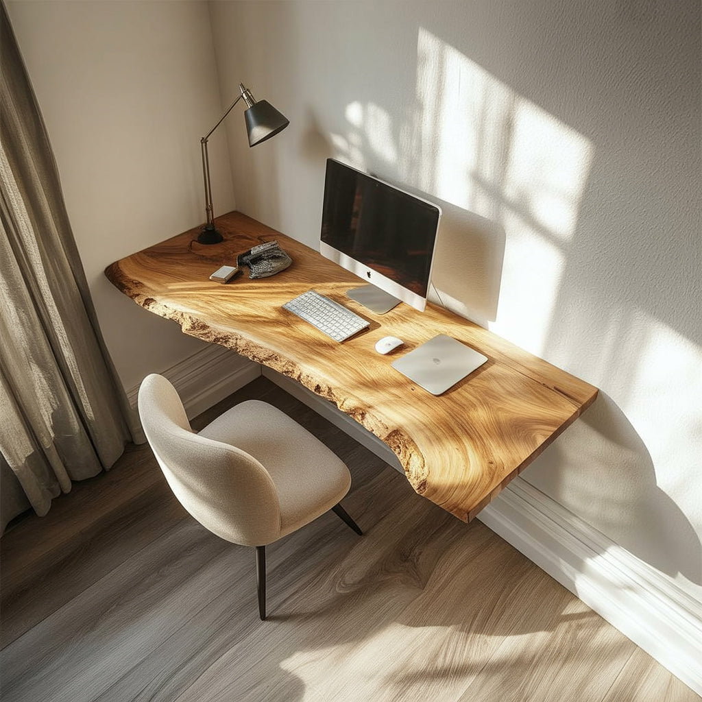 Rustikaler Live-Edge-Schreibtisch aus Holz – Farmhouse Möbel fürs Wohnzimmer