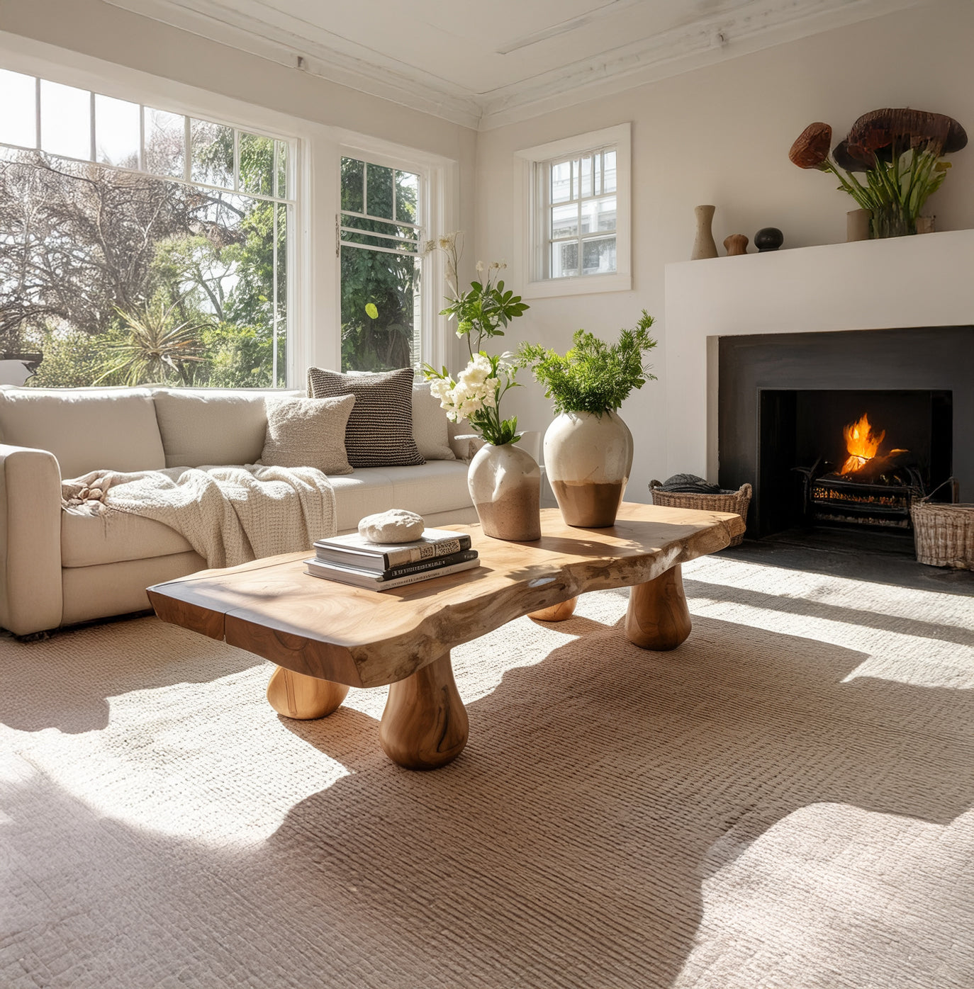 Rustikaler Massivholz-Couchtisch mit Baumkante – handgefertigt, modern & gemütlich