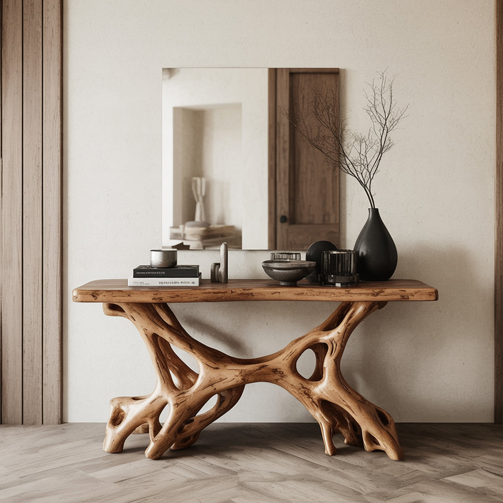 Handgefertigte Holz-Konsole – rustikaler Eingangs- und Wohnbereichstisch