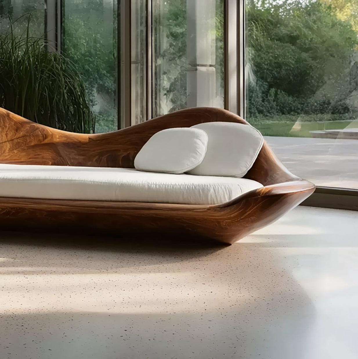 Modernes Holzsofa mit skulpturalem Gestell – stilvolles Wohnzimmer-Möbel