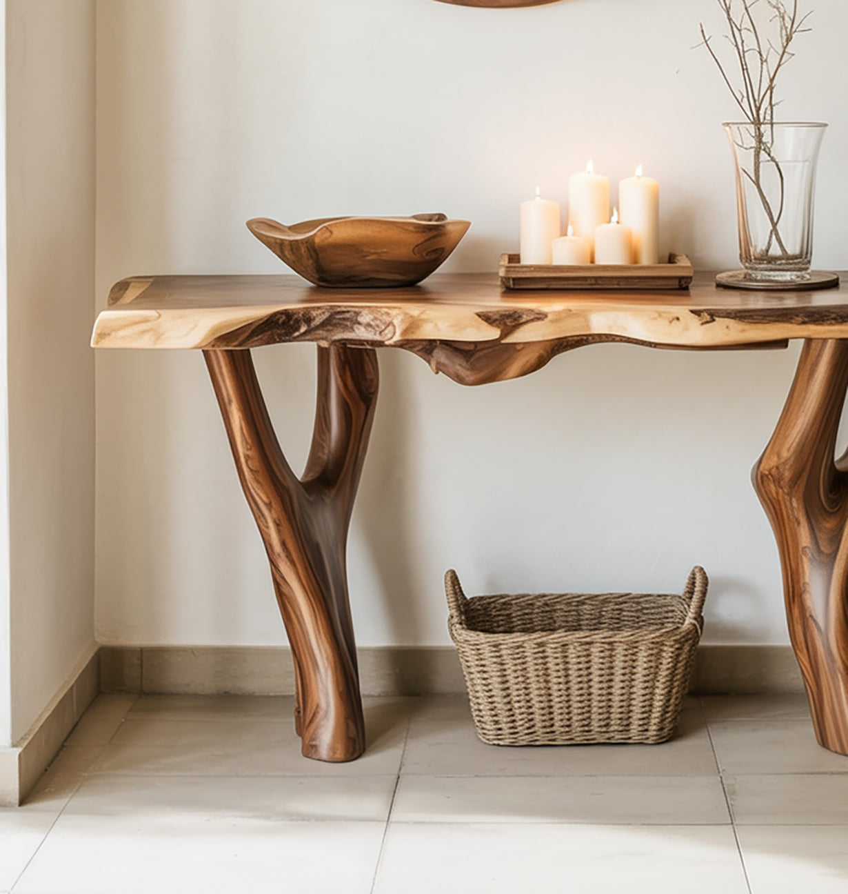 Eingangs-Root-Consoltisch – handgefertigtes Meisterwerk aus Massivholz