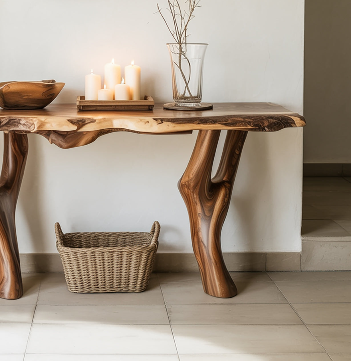 Eingangs-Root-Consoltisch – handgefertigtes Meisterwerk aus Massivholz