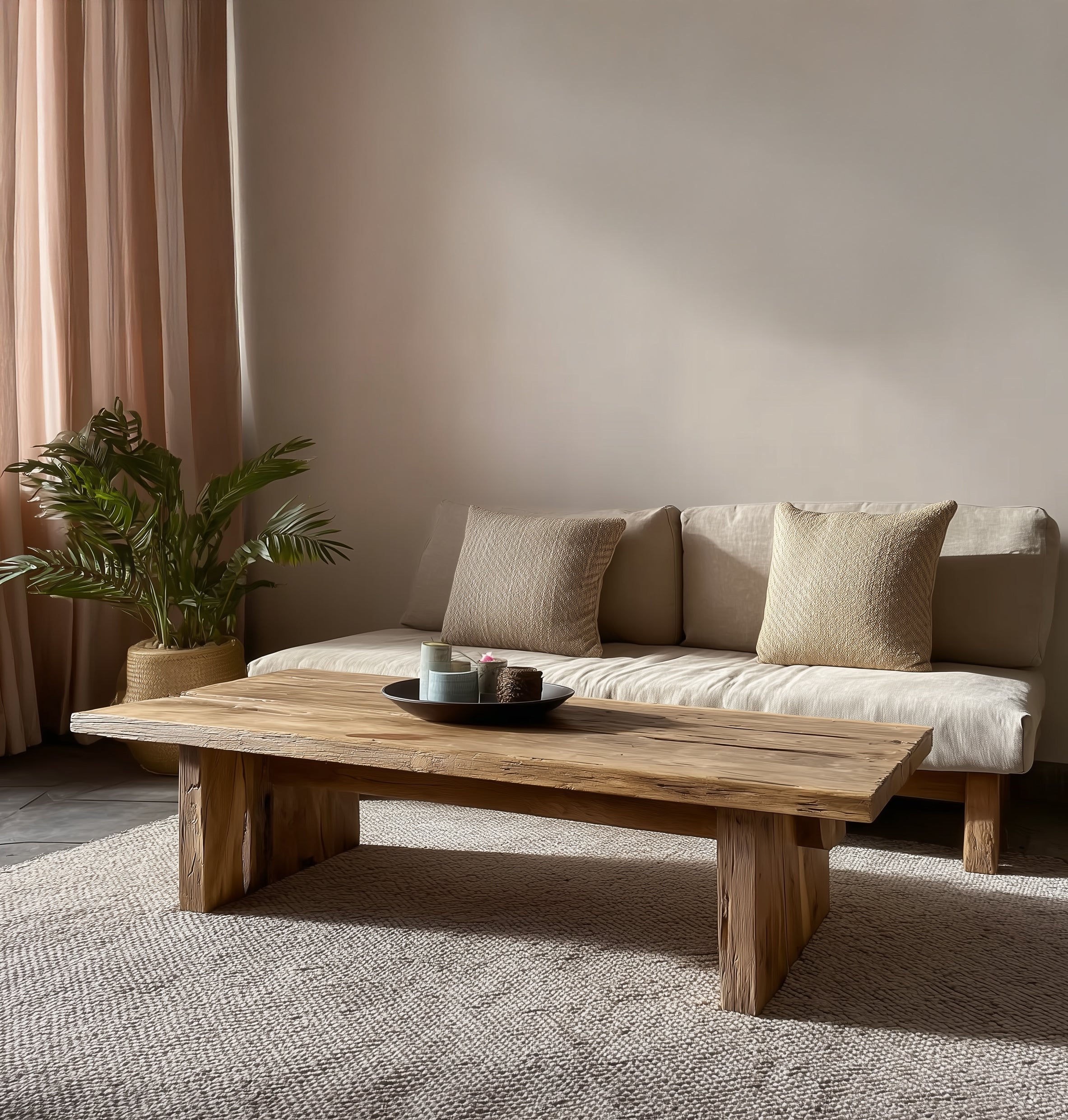 Rustikaler handgefertigter Couchtisch – Massivholz mit Baumkante, Landhausstil
