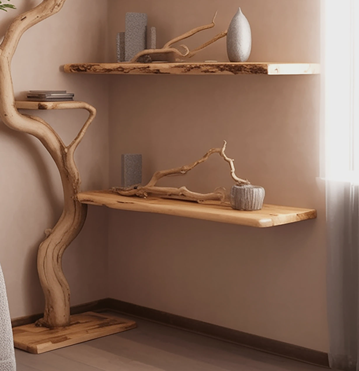 Handgefertigtes Baum-Bücherregal – rustikales Holzregal für Zuhause und Geschenke
