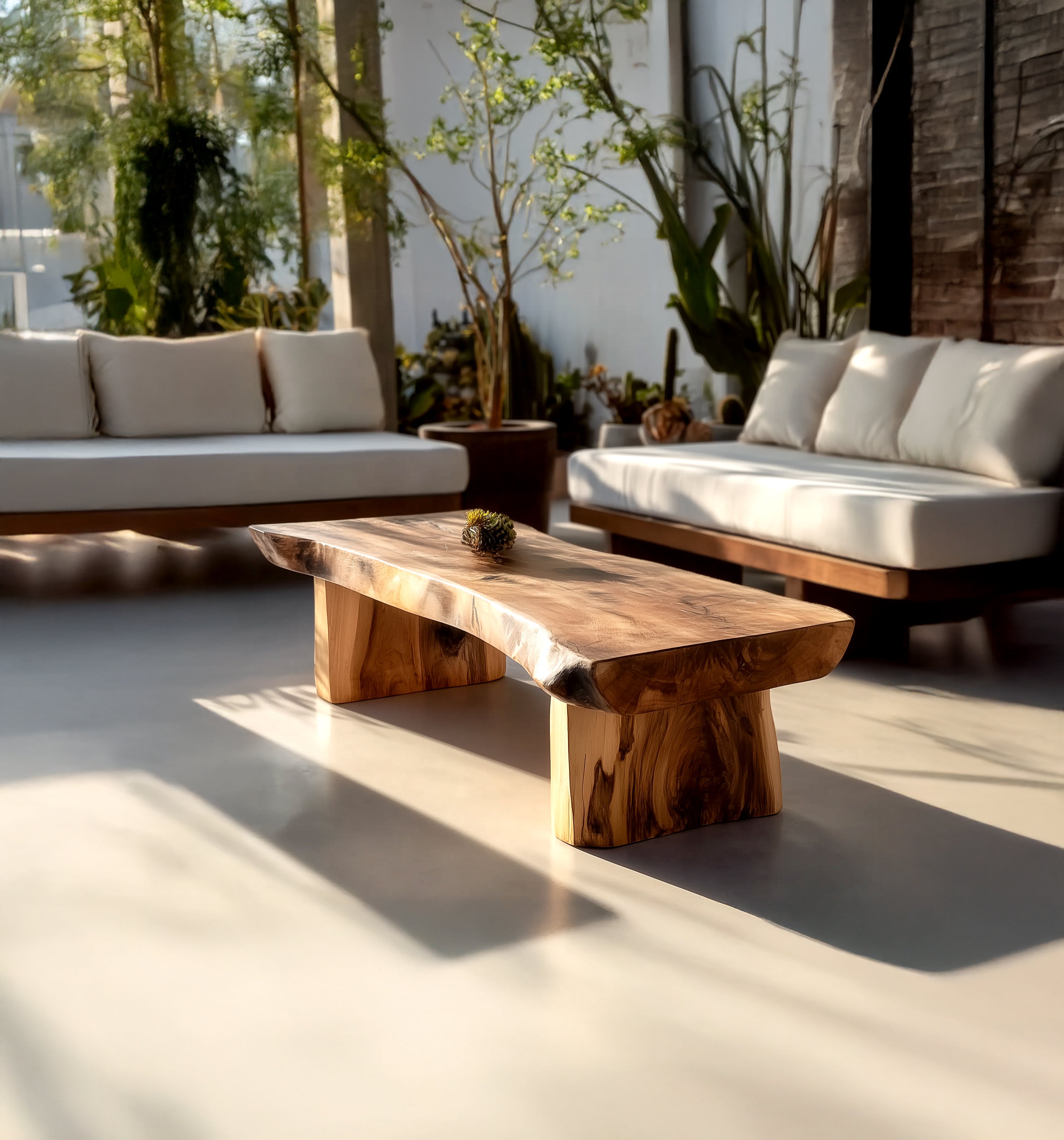 Rustikaler handgefertigter Massivholz-Couchtisch mit Schlafsofa-Funktion