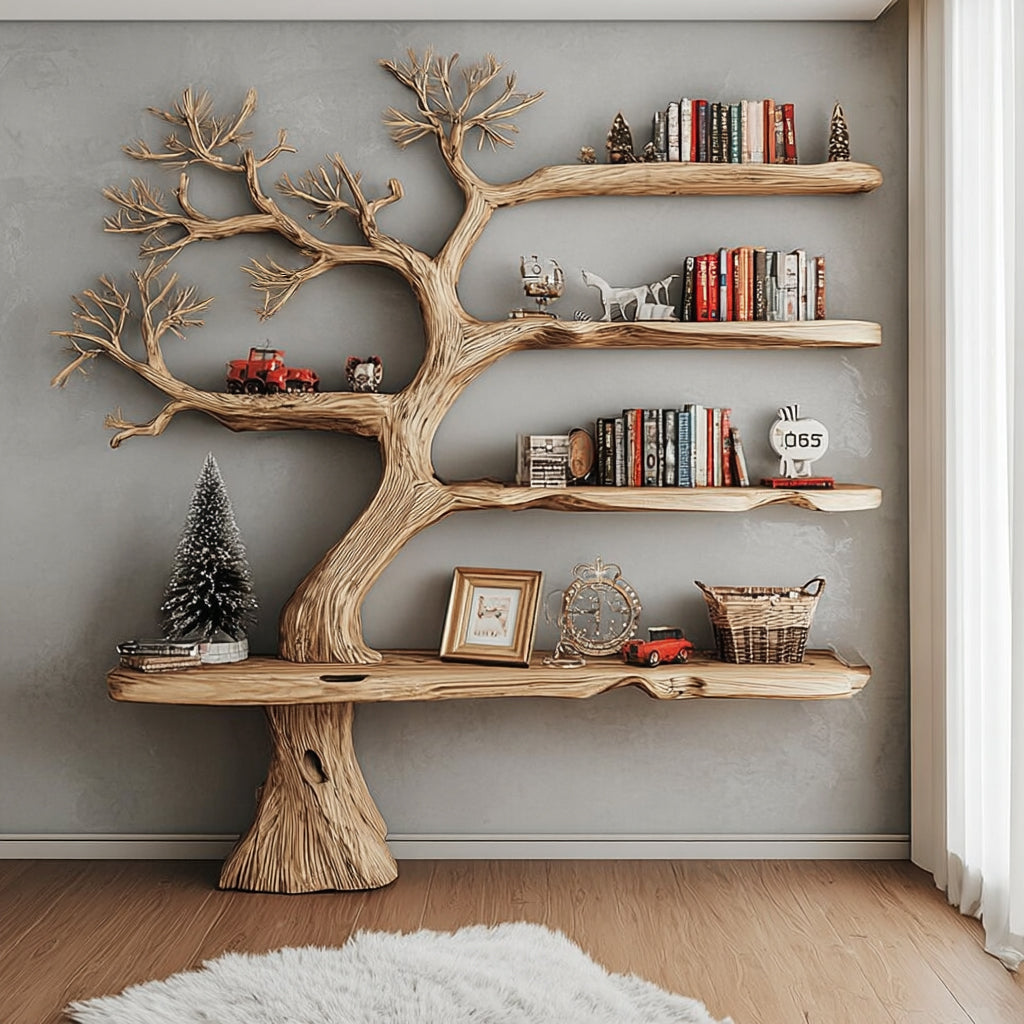 Rustikales Baum-Bücherregal aus Holz – Ast-Design für Wohnzimmer