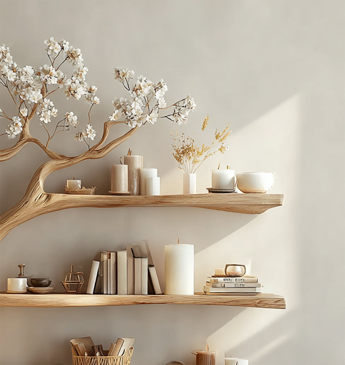 Rustikales Holz-Bücherregal – handgefertigtes Baumregal, einzigartiges Wohnaccessoire