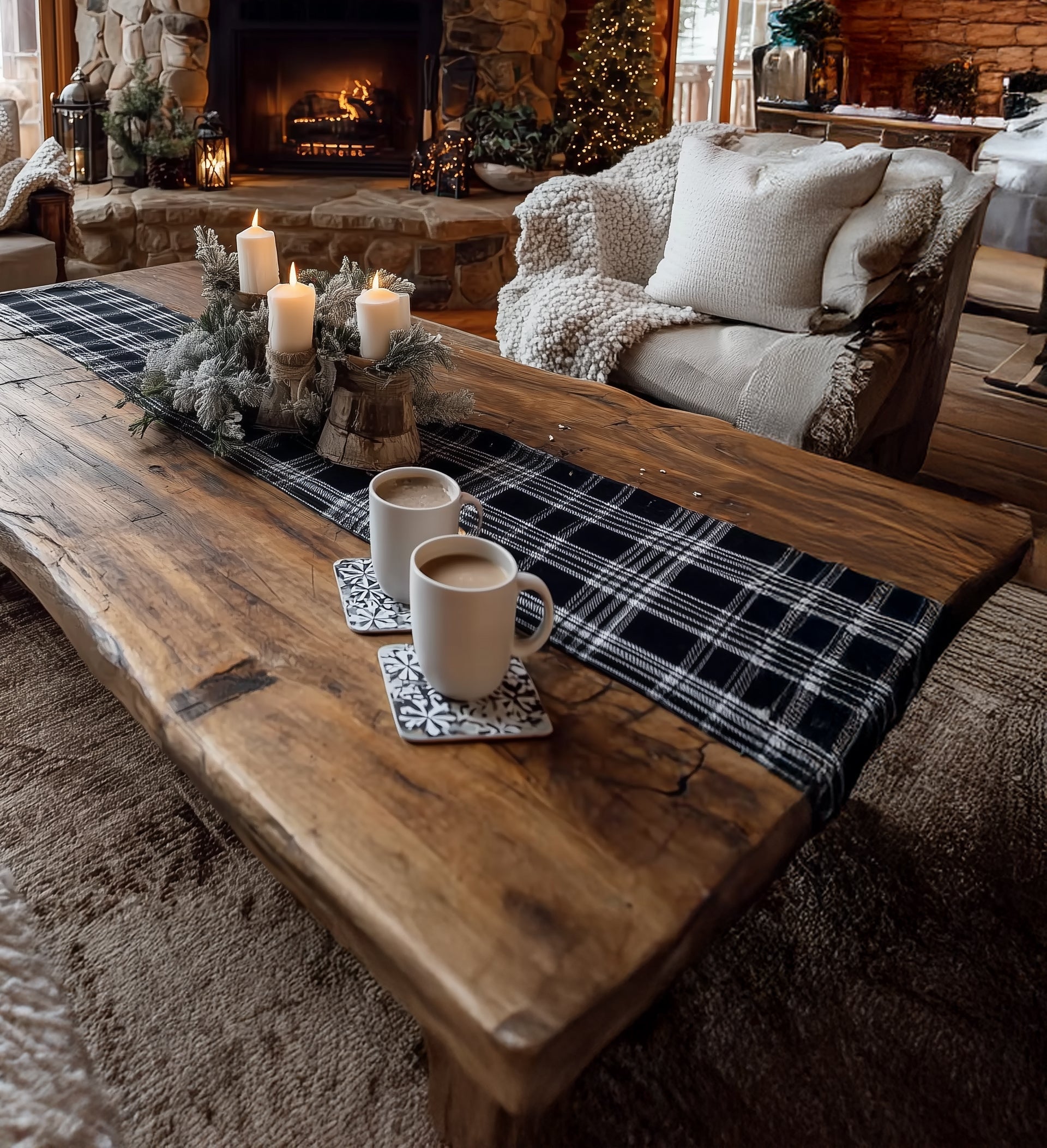 Massivholz-Couchtisch mit Naturkante – Handgefertigtes Mid-Century-Akzentmöbel