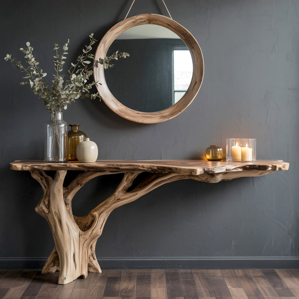 Massivholz Konsole Handgefertigt – Skulpturale Naturholz Eingangstisch | Console en Bois Massif Meuble d’Entrée