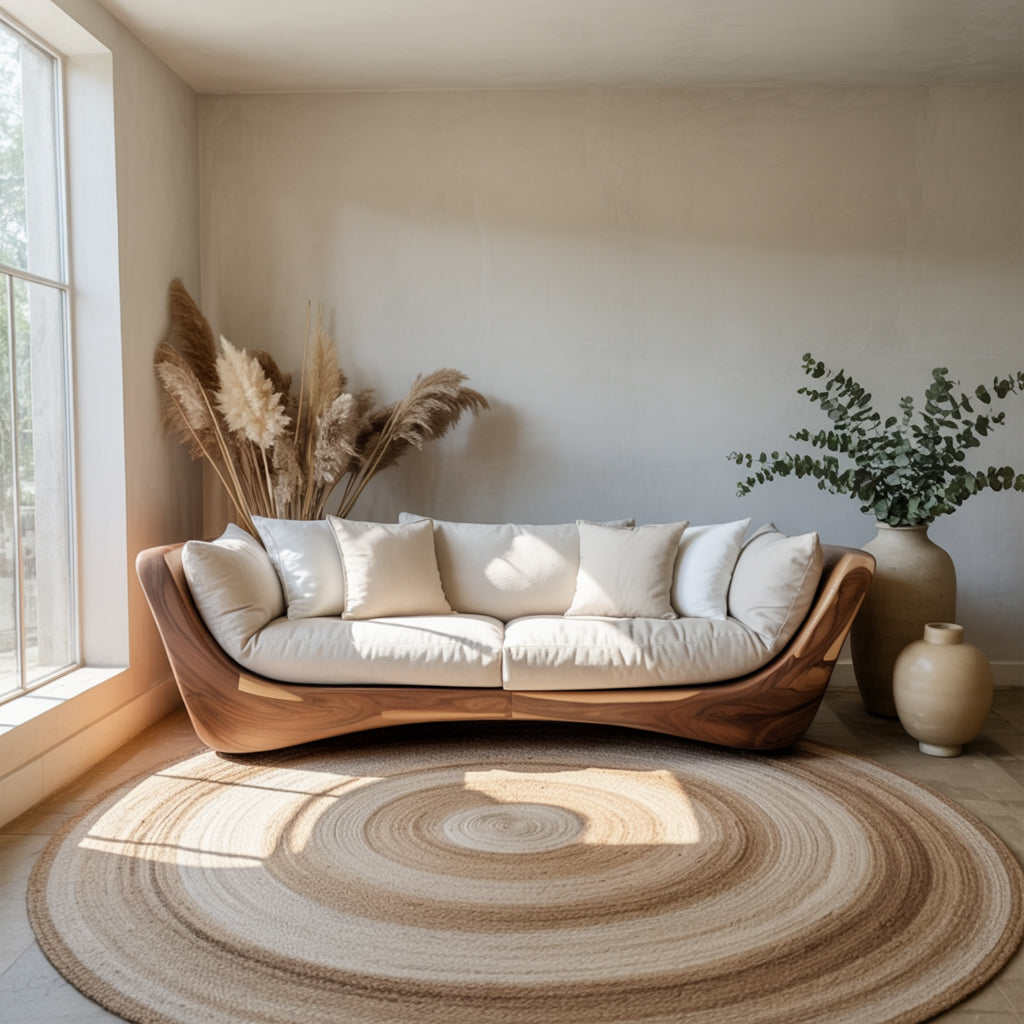 Modernes Sofa mit geschwungenem Massivholzrahmen – handgefertigt